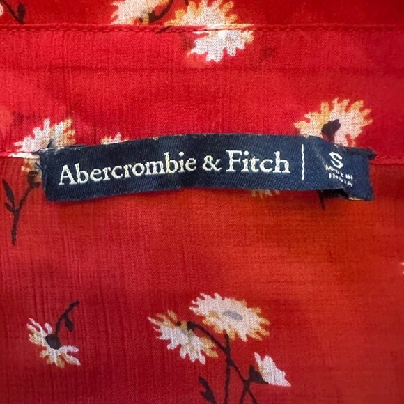 Abercrombie & Fitch Red Floral Sheer Short-Sleeve babydoll Dress S - Picture 6 of 8